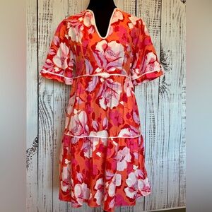 Vince Camuto Boho Feminine Casual Tropical Vacation Wear Linen Floral Dress Sz 0